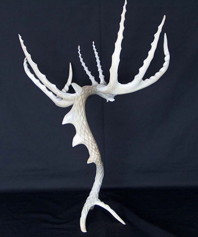 We have an on line Aboriginal art gallery, one of our artists dose antler carving and has created a fantastic dragon made from 5 deer antlers 2 being a match set that are bolted together. This dragon Stands 28 inches to the highest tip to 22 inches across. This is the second of two that have been created, this one is for sale the asking price is 3,500.00. I thought you being a dragon enthusiast you may know of someone interested in purchasing this on.
