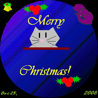 Merry Christmas! - By CatC
12/21/08
Well I was experimenting with some circle things and then I doodled on paint around the ball and such and this is what came out n.n its definitely not perfect or anything just a happy doodle to wish everyone a Merry Christmas and a Happy New Year!
