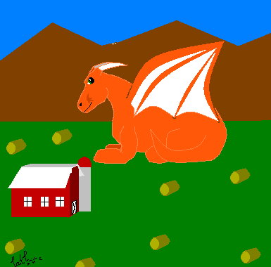 By Catc
So this is a piccy i drew of person from skool.....of course dragon form n.n it drew a farm background because they restore tractors and such and i'm pretty sure they have a farm n.n hope ya like it...oh and i drew this one on Paint
08/21/08
