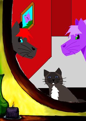 Reflection - By CatC
04/04/09
Well this is for Xeera's or Silveera's contest thingy on DA and so anyways the contest was where you took the mirror piccy and then created a reflection of something. I chose to do Dark and Light Catc and of course little Hope n.n and then just a random room so anyways hope ya like it 
Keywords: Head