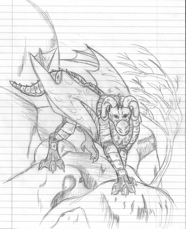 Curlhorn - By Delbin
A fairly quick sketch of Curlhorn from my story Rebirthing. I know it's insanely busy with detail. Still working out minor detail things in his design. Nothing major though. And I know his eyes are whack. Bugging me too lol
