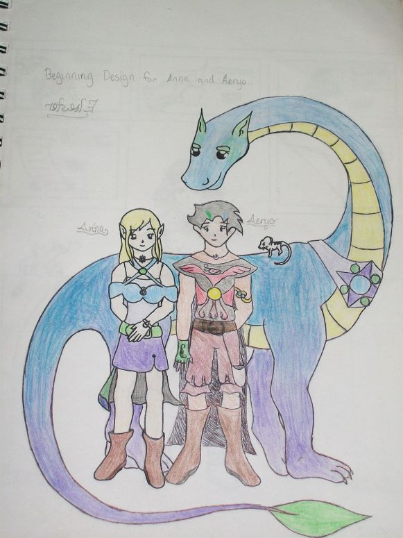 Anna and Aeryo of Eliester - By Rana Mizu
These are the main characters of Eliester, a video game I'm working on. You play as Aeryo, a hero trying to rescue his parents and his people from the ravages of the uncontrolled rogue dragons. Anna, the girl, is a Transformer who can transform into any animal, but her three main forms are a human, a dragon, and a mouse--all three of which are in the picture. Her dragon form has wings, but I didn't have room to put them in the picture.
And yes, I did spell Eliester backwards. Don't ask, I was bored.
