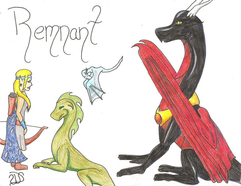 Remnant - By Dragonness Wyverna
The remnants of an earlier Dragnix.  In this picture (from left to right) Rana Mizu, Jade Dragon, LOM, and myself, Dragonness Wyverna.
