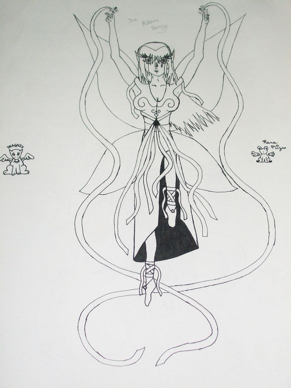 Ribbon Fairy - By Rana Mizu
Yes, this is girly. Please don't hate me for being a girl. I am a girl. I like fairies. I like drawing dresses and ribbons and long hair. :P Anyway, if any of you want to color it (even black to rid it of the girliness) feel free to do so. I think this would look better colored but I fail at coloring so I don't want to do it myself and ruin the picture.
