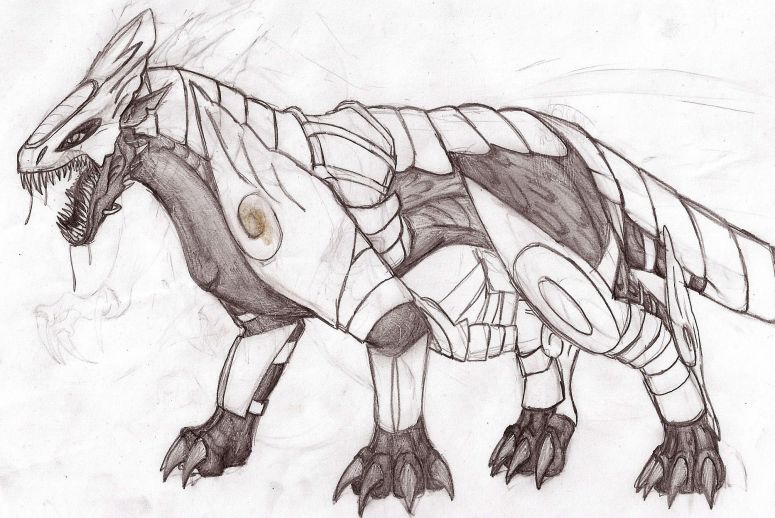 Male War Drake - By Silveera
Wingless dragon, ridden in battle by Azzmar (Wolf-men) Knights, Female Drake’s have larger crests than males, and a single horn on their nose.
