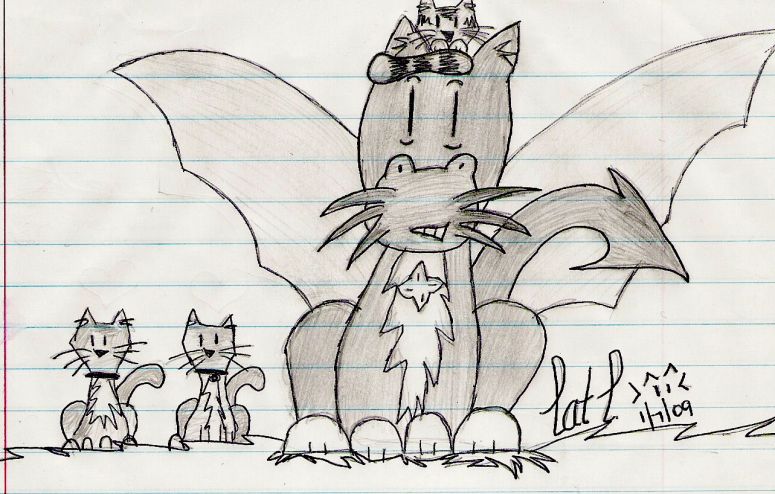 My Fursona - By CatC
01/07/08
Well finally got it done n.n I actually started with the nose and then the eyes it was weird xD so
anyways I thought why not do something cool with it.... Name the kitties! if you get the one thats perched on the head right it will be amazed I don't think I've talked of him much and I will say that it is not Paddie as hint.... So anyways hope ya like it :D
