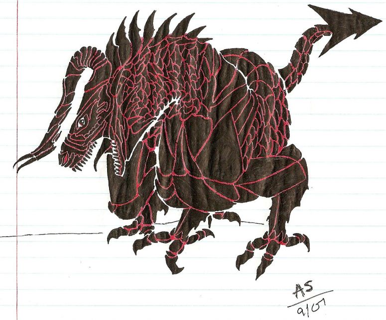 Lavastone - By Tweaked
This is another older one...it's about a year old, but it's another favorite of mine. I need to remember that lined paper is not a good backing for gel pens. Gives you a wavy effect cuz the paper got all wet.
