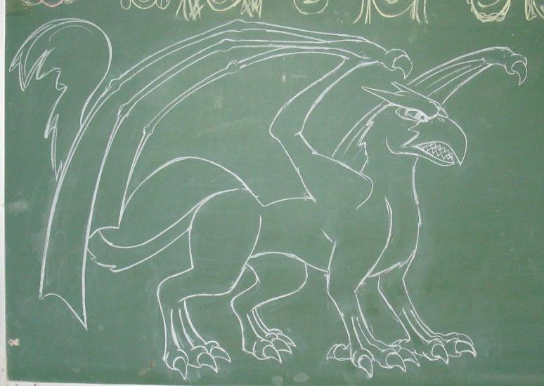 By Acylius
I asked Nayru about what to draw on the chalkboard and she proposed a griffon, so I made this dragon-griffon, inspired by a picture of Dan Scott.
Keywords: weird