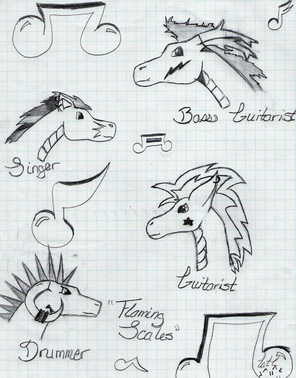 The Flaming Scales Band - By CatC
This is the whole band from the original idea from the rocker dragon..... not sure about names, but anyways a total boredom creation n.n hope ya like it 8D"
Keywords: Head