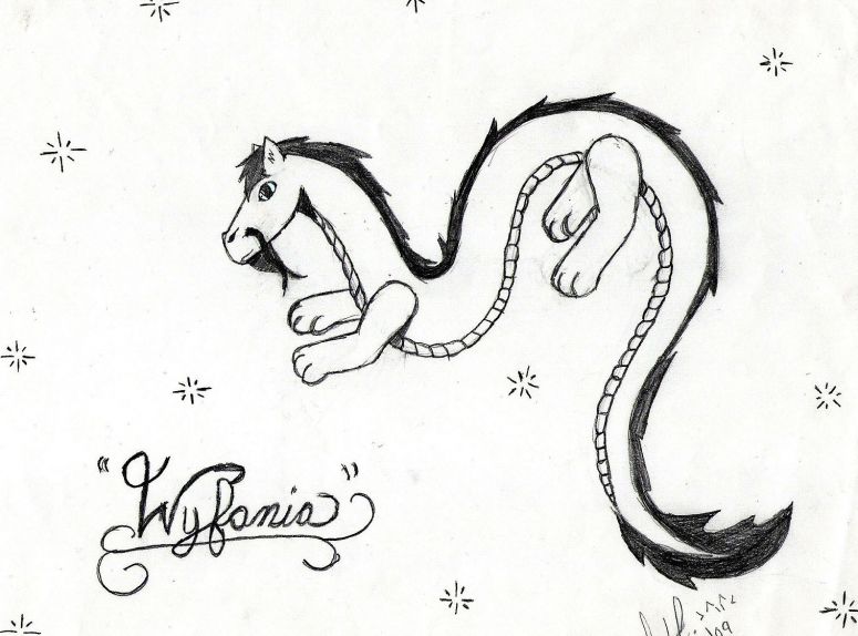 Wyfania the Wise - By Catc
04/13/09
Yay got my scanner to finally work *glares at the scanner O.O*  Well this is Wyfania who is a mighty and old dragon in an rp on here... i had done a digital chibi one, but it didn't really look like the "real" wyfania.... So i decided to do a traditional drawing of him and i took the suggestions of all you peeps that commented and made him to fit the part of wyfania.... Wyfania is an all white dragon, so white it almost blinds you, and his eyes are a pale blue that are also almost white.... his mane or fur is a light gray, but to make it stand out i had to color it in and the scanner darkened it....  ><' *shakes fist at scanner* anyways i know that the paws and legs didn't come out that well still tryin to get those down pat.... so hope ya like it n.n
Keywords: Oriental