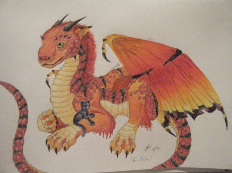 By Jack
This is Zeth (also sometimes known as Amluganno). He's my boyfriend's dragonform. Tremble in fear at his awesome majesty, or prepare to be eaten alive by his awesome kitty sidekick, Gulu.
