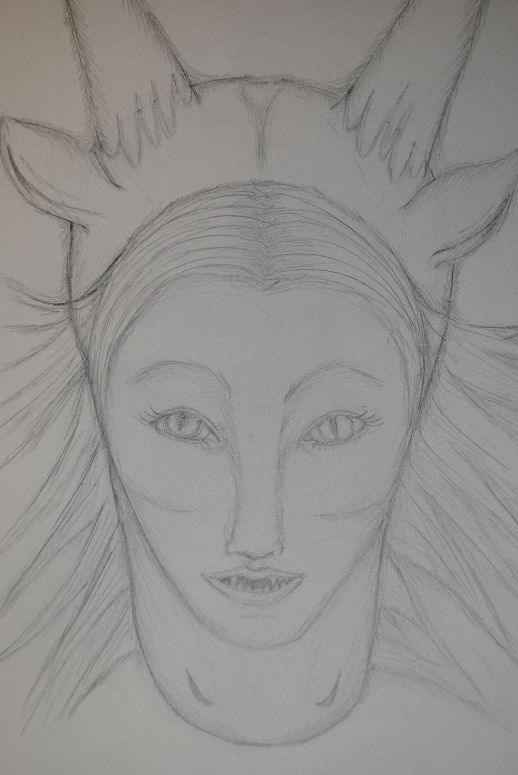 The Face the Goblins Fear - By Dragonness Wyverna
This is a sketch for my book 'Down to Goblin Town'. The face is that of Cassandra Moon, the dragon girl who destroyed 2/3 of the goblin population after the Goblin King turned her daughter into a goblin. The face appeared in the underground goblin halls after the massacre to forever remind the goblins that she is always out there, ready to kill them for what they did to her little dracling.
Keywords: head anthropomorphic