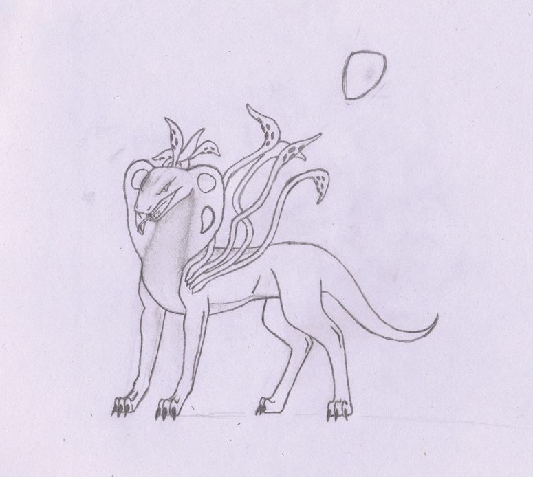 Shapeshifter Form #1 - By Oreochema
Hey, everybody! I know  haven't sent anything in for some time, but like I said, I don't draw that often, and when I do, I'm a real perfectionist. Anyway, This creature came from an idea I had for a story about a shapeshifter. It has a cobra-like head, a scaly, wolf-like body, and a reptilian tail, along with four squid tentacles growing from each shoulder. The truth is, absolutely no creative thought went into making this creature at the time of its creation. I had a story idea; I needed to get it on papeer; and at the moment, I didn't care what the shapeshifter turned into, I just wanted something fictional. This is what I came up with. Enjoy!
 
(Also, I may add the scale detail, and some color, to the body later; I just didn't want the picture to end up looking too busy.)
Keywords: weird