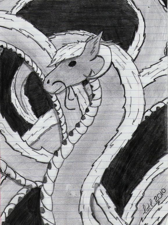 By CatC
03-12-10
yay I finally got another decent traditional dragon done :) He is an underwater beast and spends his days swimming through the waters. btw my pencil was very very tired by the end of this lol hope ya like it.
