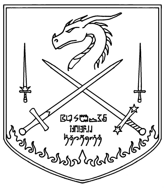 The Coat of Arms of Dragnix 2 - By Azdaracylius
Inked version of Shadow's picture. I was not sure about the colors, so I decided not to color it.
I hope the runes are ok, the model was not very neat. The scripts under are two of the alphabets I invented, both of them spell Dragnix.
