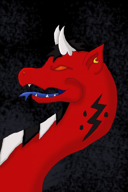Impryx - By Dragonness Wyverna
Impryx is beyond certifiably insane! He's blind, but he 'sees' through scents in the air - which he smells with his tongue. He has a higher pitched voice (for a dragon) and is always cackling about something or other. He finds everything hilarious.
Keywords: head
