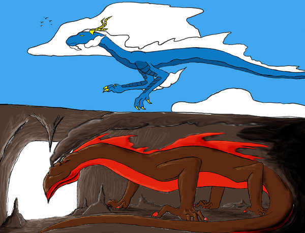 My Elemental Dragons - By Pyrah
This was done a while back think I think it's about time that I posted this here. This was also drawn back when I was still trying to get the hang of Photoshop. I'll do a remake of these two eventually. The top dragon is a Mist Dragon (water and air) called Cirronnonis (SEAR-ron-no-NIS), and on the bottom is a Molten Dragon (earth and fire) called Kragnar (CRAG-nar).

