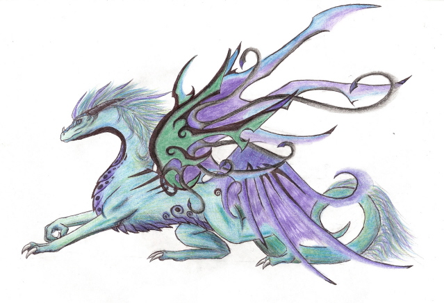 Sandy - By Kelsey Kwolek
I drew my boyfriend, Aaron's, sister, Sandy, as a dragon. She's another short Spanish scary person I hang out with XD. Is it just me or are all short people crazy? Less body mass for energy I guess. w/e, Sandy and all the other short people I know are fun. Sandy was drawn to look somewhat fairy-like with pearlescent skin and weird wings. I 
