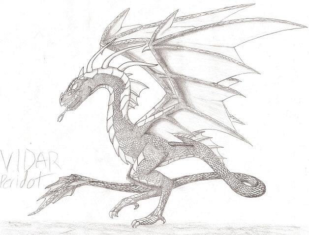 Vidar Peridot - By Kelsey Kwolek
This is Briar's brother in the story. Vidar is black, evil, and mean. I didn't color him here cause I'm not good with shining black things yet, still doodling for practice. I know Vidar is a different species from Briar, but they're still brothers. Get used to it!
