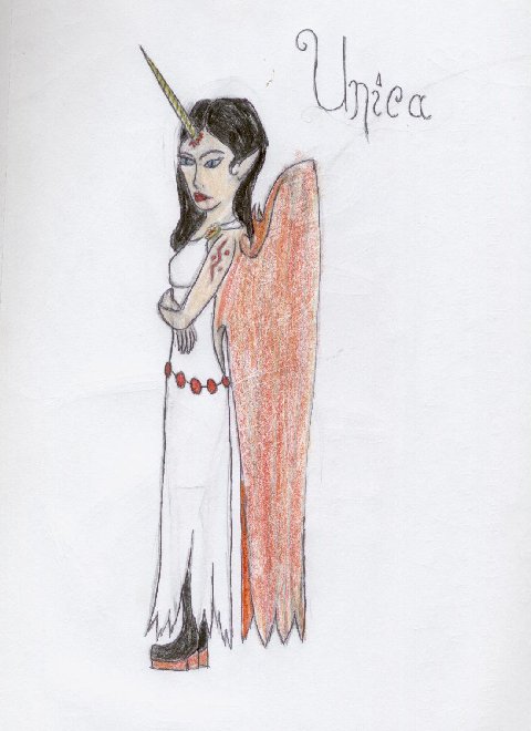 Unica - By Dragonness Wyverna
She's 1/2 Dragon, and 1/2 unicorn.  Her parents mated in elfin form, so she is unable to shift to either dragon, or unicorn shape.  Hope you like it!

Medium used: colored pencils
Keywords: Anthropomorphic
