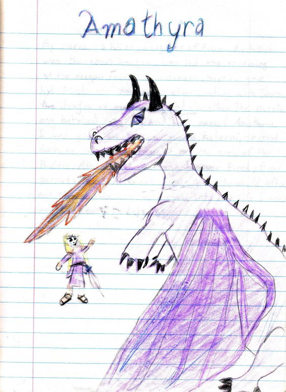 Amathyra - By pixie
This is my self-portrait, in a way. Amathrya(dragon form) has been separated from her human form (eliza, below) and is trying to reunite herself. of course, i managed it.
