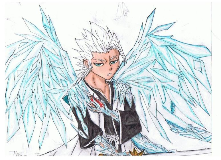 Bankai - By Nighthawk
Whoo, Bleach fanart! Here's Toushiro in all of his icy captain's glory, his Bankai activated, showing that he means business.

This picture was done in about 4 hours, spread in about 2 days time. I used a Micron pen for the outline, and used Prismacolor marker for his skin, and colored pencil for everything else. All of the ice were composed out of 9 different colors: Pastel Green, Mint, lavender, light lavender, two different shades of light blue, blue, ocean blue, and sky blue. The rest was not nearly as complex.

Overall, this has to be one of my best works. I am so proud of it!

Toushiro & Bleach (C) Tite Kubo

Materials used:
Roseart Colored pencils
Crayola Colored pencils
Prang Colored pencils
Watercolor pencils
Micron inking pen
Prismacolor marker
Keywords: Anthropomorphic