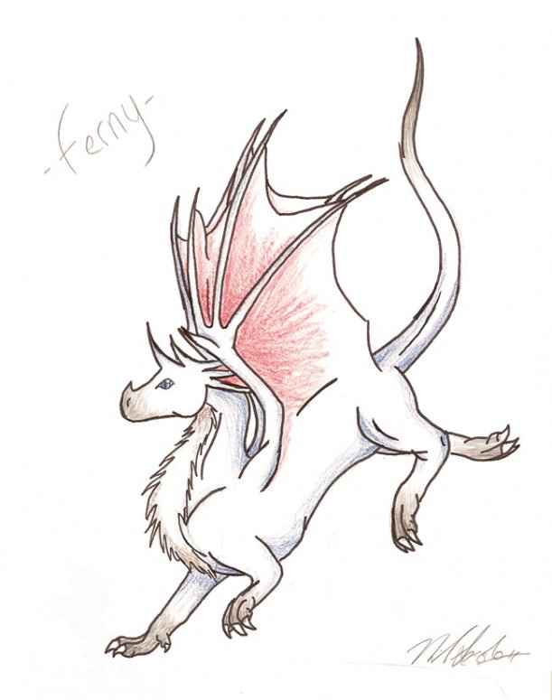 Ferny - By Aiolos
My good friend Ferny. Seeing as she couldn't access it on DeviantArt, I sent it here ^^ I shaded in blue for no particular reason, so no one flame me about her color. Ok. 
