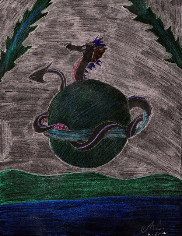 Guardian of Saturn - By CatC
I actually copied the invert colors idea from paint and printed it out. I then gave pastels a go. They sure are messy!
