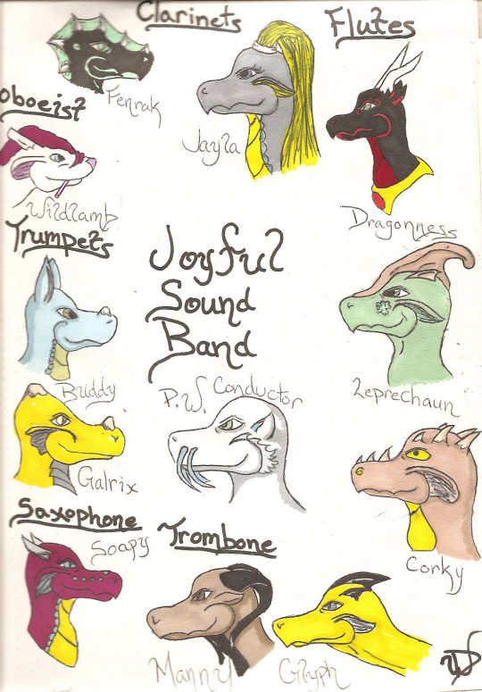 Joyful Sound Dragon Band - By Dragonness Wyverna
All these dragons are based offa peeps in my band.  I'm gonna do a big pic w/ everyone playing their instruments when I've got everybody down in mah head.
Keywords: Head
