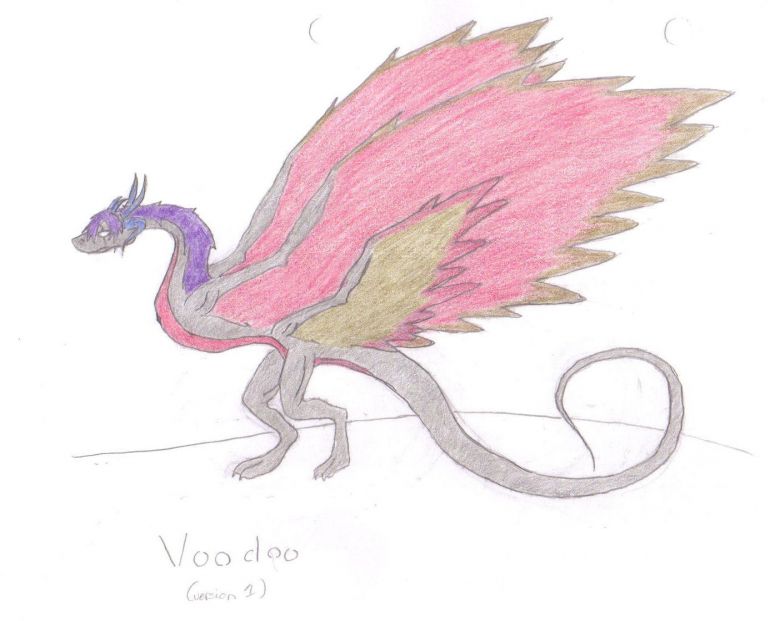 Voodoo version 1 - By Midnight Dire Wolf
Okay so I'm going out of order with these pictures, but I don't care. I owe people alot of things and I've been busy. The wings are not feathered! I'm trying to say simple on my designs now. (for I feel a good year and a half of not doing any eccentric designs.) So, I have one demonic character in my story done (Jazen, whom I sadly cannot post here since she lacks dragon-like features, but I will edit her next time I get around to drawing her.) Hopefully the last version of Voodoo I post will be semi-decent and won't look mutantish. (My pictures have been coming out very mutantish recently. I think it's a sign that I NEED to take a month or two's break from drawing. -.-')
