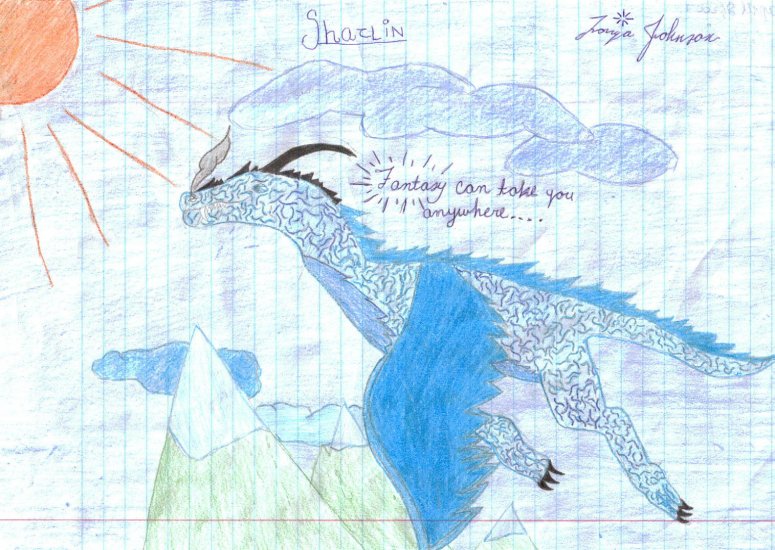 Shazlin - By Tonya
I drew this dragon, Shazlin,  because I am now writing a book and this is what one of the dragons will look like.
