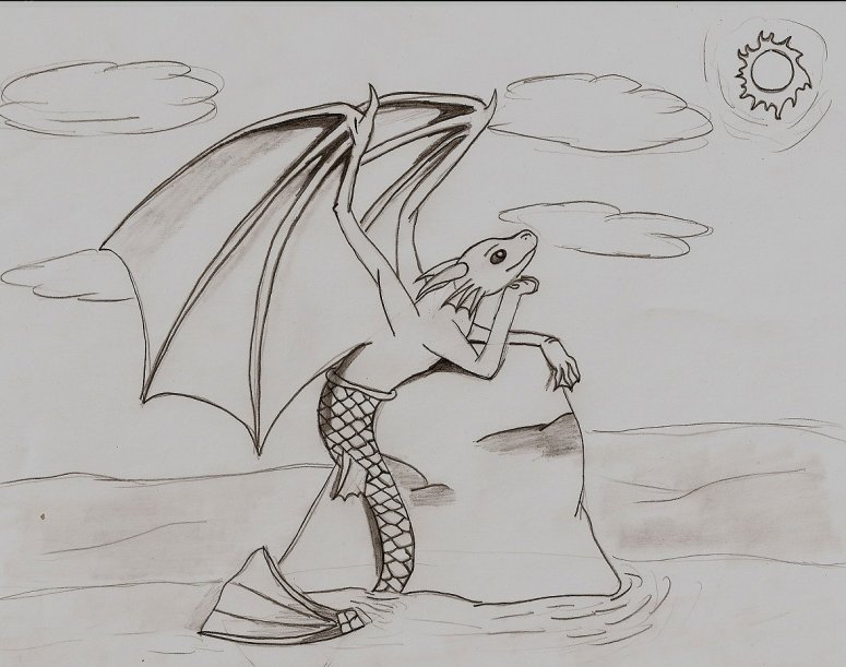 Nothing like a sunny ocean day - By Babydrgn
This is a dragon mermaid basking in the sun... perhaps thinking precious thoughts.
Keywords: Chimera