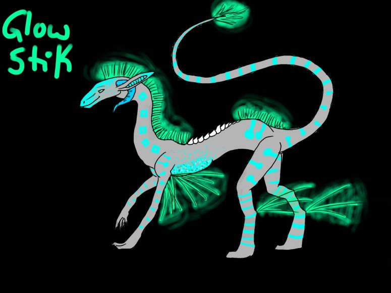 By Dragonfire
This is Glow Stik. The "fur" on his back, tail, and elbows is not actually fur. It's like a fiberoptic wire that glows. :)
