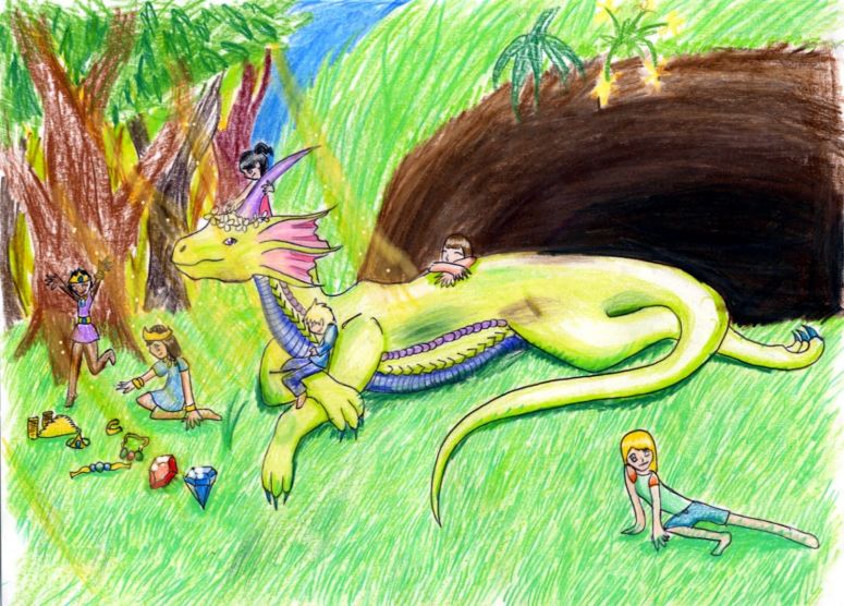By Dragonfire
I miss summer... Well, anyway, this is the local dragon enjoying the company of the kids from the village. 
