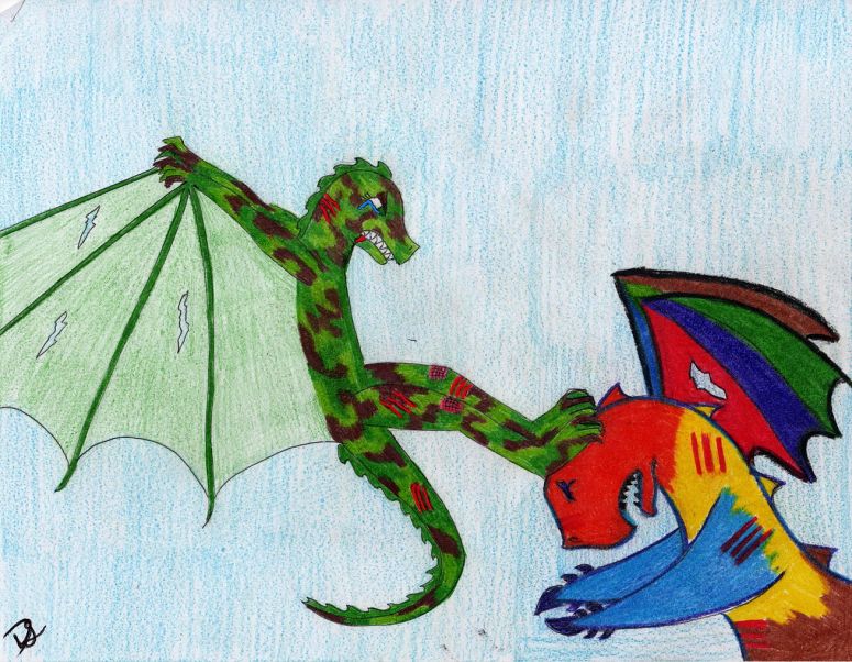 Me and Nightmare - By Dragonspice
This pic is actually unique because this is the first time i actually used Microsoft Paint. (the scratches on me and tear on my eye) I am battling a monster from my worst nightmare, and if you can't tell which one is me, shame on you. xD
