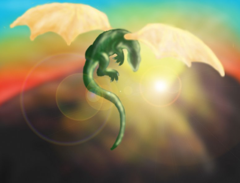Mountain Sunrise - By Delbin
Done using Photoshop Elements 3. The dragon is meant to look a bit on the abstract side and the background is meant to be a bit fuzzy.
