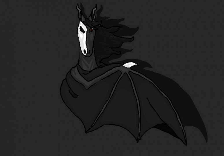 By Delbin
Phantom of the Opera dragonhorse style!
Dragonhorse because they're all black and I wanted hair. I know, I come up with weird stuff.
