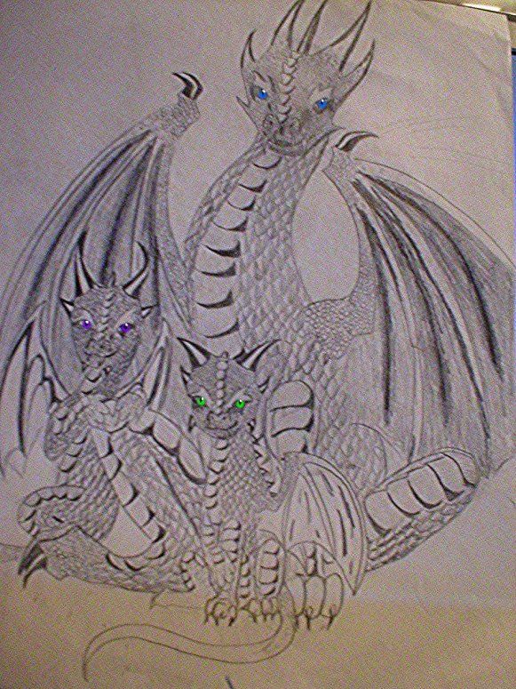 Family portrait - By Dragonfire
Wee family of dragons... the daddy must be out hunting... :]
