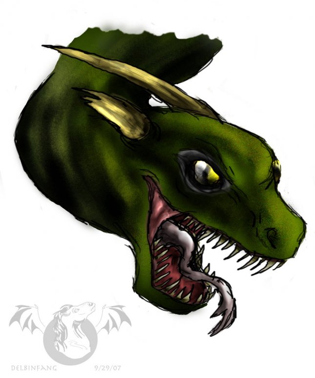 By Delbin
Ya, Dragonness wanted my to send this so I did. Just a head doodle, playing around on Photoshop to figure out how to use tools I never usually use. Like the sharpen tool on the skin, horns, and teeth.
Keywords: Head