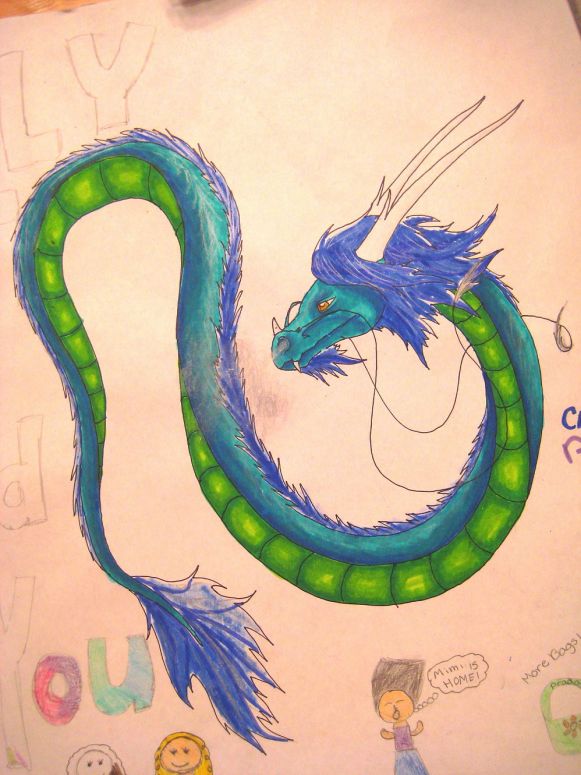 By Jade Dragon
A dragon I drew for my mom's coming home sign with my younger sibling.
Keywords: Oriental