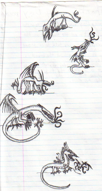 By Sova D. Nagi
I have no clue when I drew this, but it had to be somewhere around or before 4th grade. Something my dragons I drew back then looked like these.
