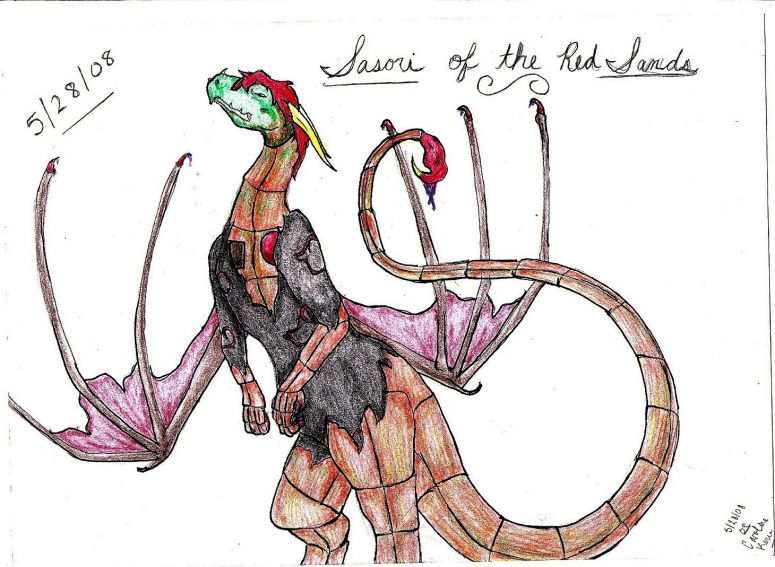 By JeweloftheSea
The beginning of my dragons-that-look-like-Naruto-characters unit. This is Sasori, the puppet wonder of Naruto Shippuden. If anyone has any ideas on who I should do next or questions on this pic, let me know through comments!

Medium: (Big Surprise) Mechanical and colored pencils.
